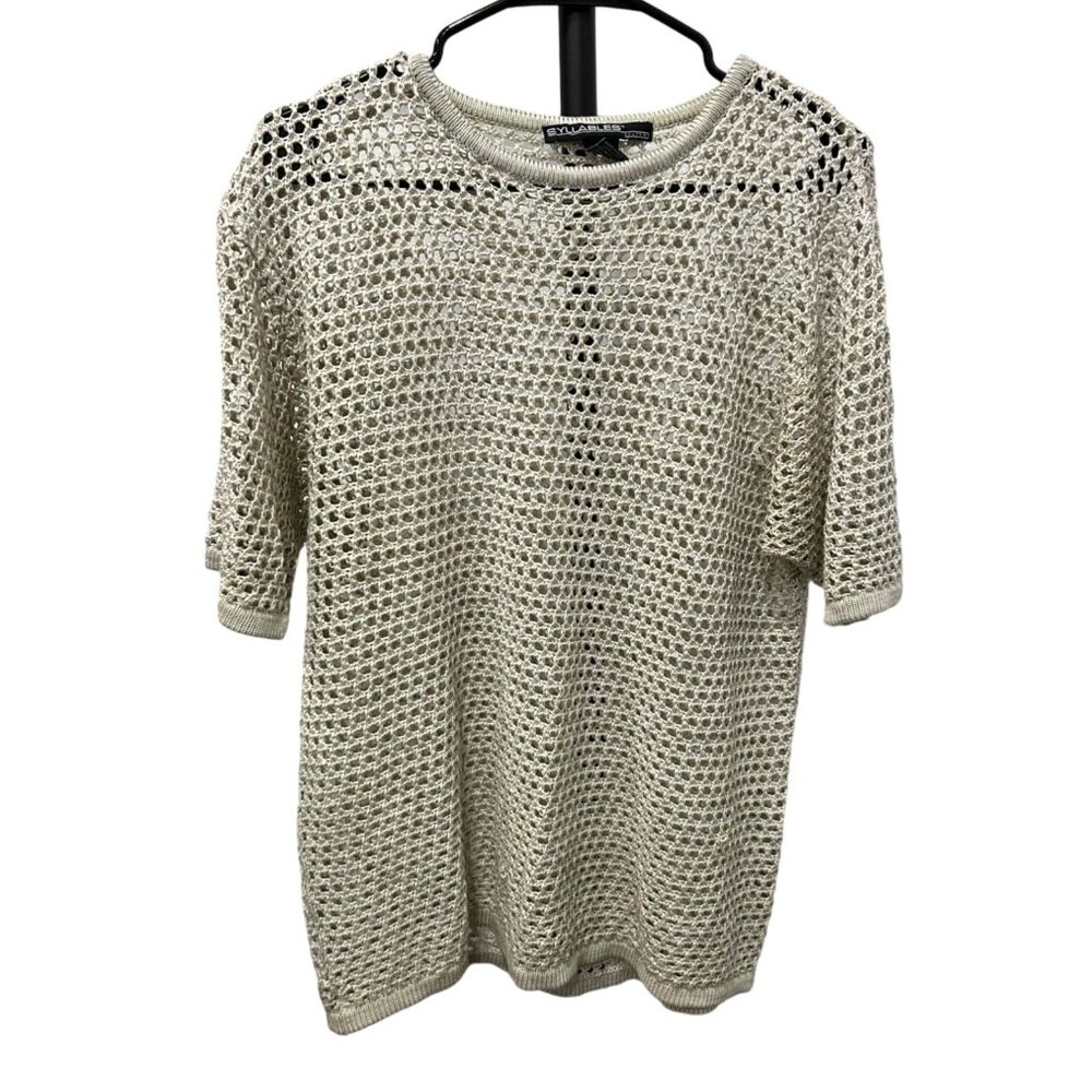 Syllables Mesh Knit Beige Short Sleeve Sweater By Syllables System Size L